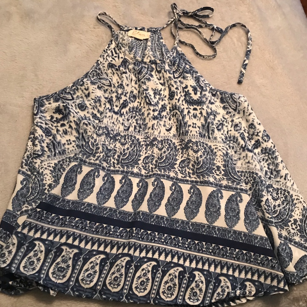 Patterned blue halter top